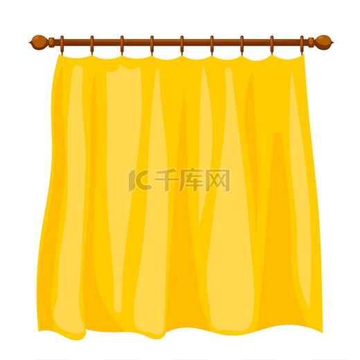 矢量图的抽象卡通黄色窗帘在白色背景上的窗台上。图片
