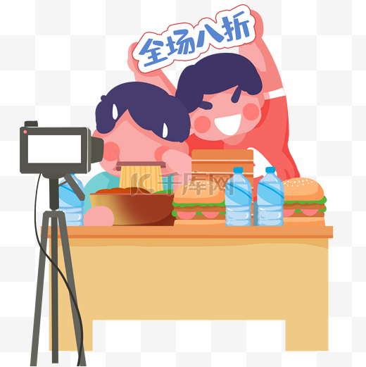 吃播主播网红拍vlog吃美食图片