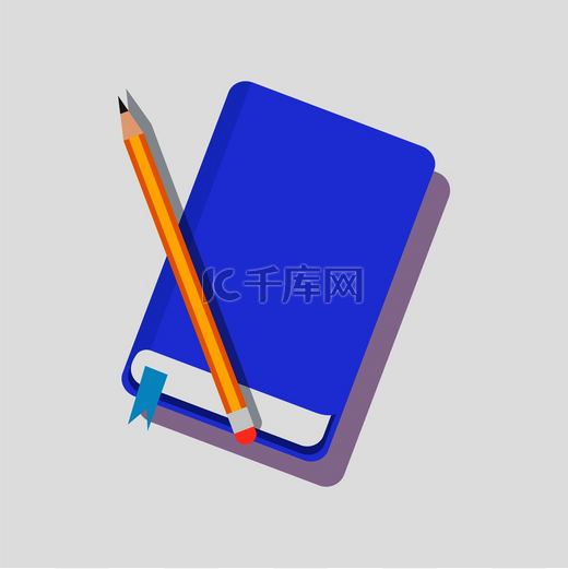 蓝色日记和铅笔颜色图标中的书签，白色背景上隔离的办公项目的矢量插图，不同笔记的圆形工作簿。图片