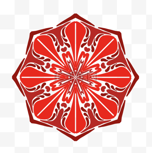 红色对称对变形传统韩国饰品花纹图片