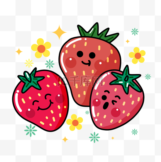 卡通可爱水果贴纸表情三颗草莓图片