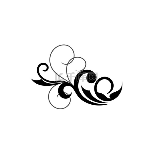 复古的花卉元素独立的点缀矢量漩涡状线条弯曲的黑色装饰华丽的装饰矢量花卉元素图片