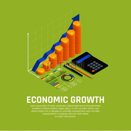 投资基金增加金融市场发展等距组合与经济增长图和计算器背景矢量图图片