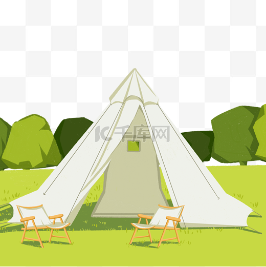 户外露营帐篷树丛草丛躺椅图片