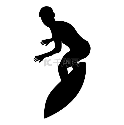 冲浪者在冲浪板上图标黑色矢量插图平面样式简单图像图片
