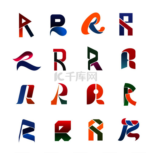 用于企业标识设计的字母 R 抽象字体图标。 图片