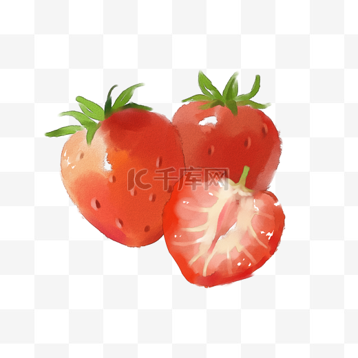 手绘水彩水果草莓手账贴纸图片