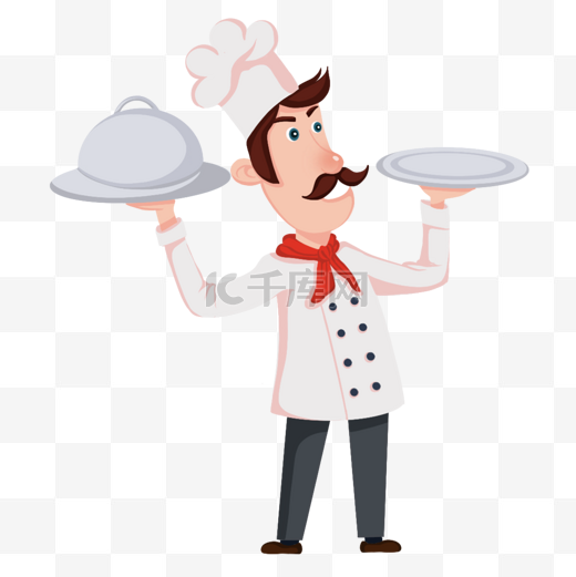 男人厨师端着餐具的动作图片
