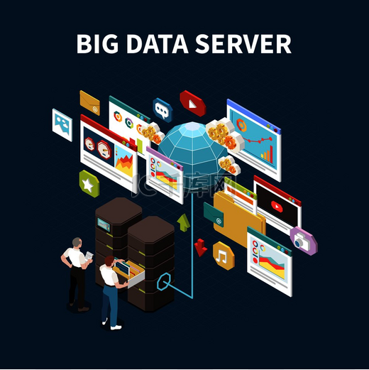 大数据分析分离组合与挖掘数据服务器标题和云存储矢量插图元素图片