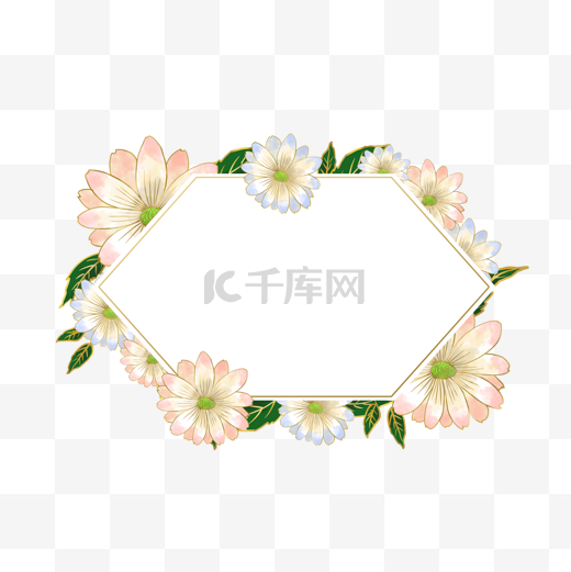 光效金线婚礼白色花卉边框图片