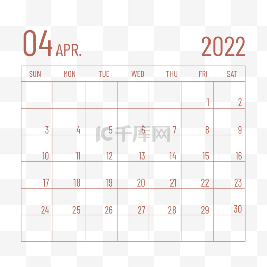 简约桌面日历计划2022年四月月历图片