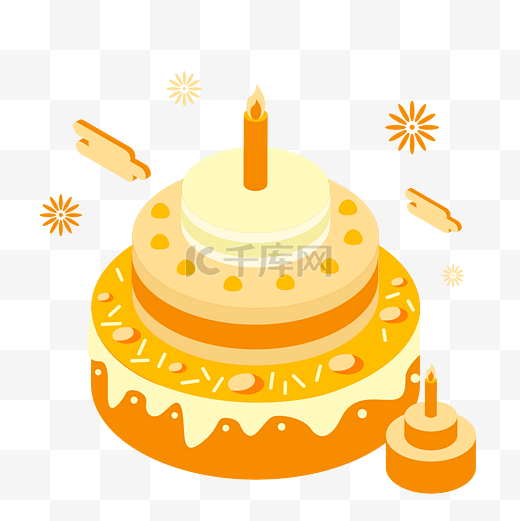 25D黄色蛋糕生日快乐图片