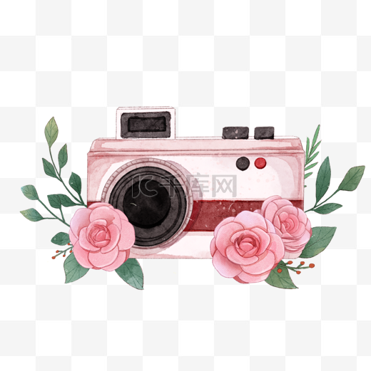 创意水彩花卉相机图片