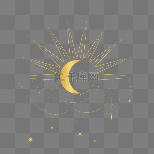 扁平金属金色日月太阳月亮图片