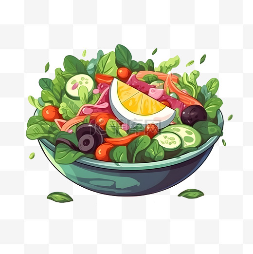 卡通手绘沙拉蔬果大拌菜图片