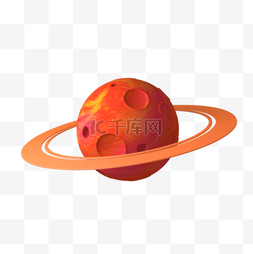 3D立体行星星球橙红色卡通图片