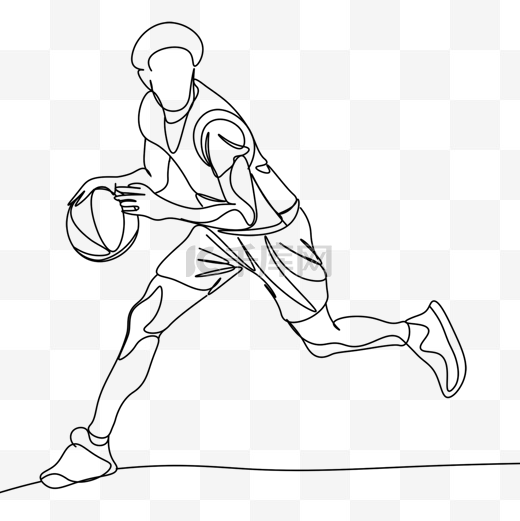 连续线条画少年篮球运动员图片