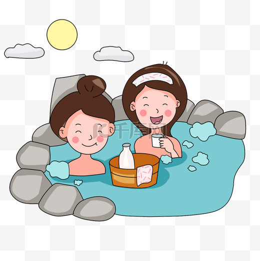好朋友一起在露天浴池泡温泉图片