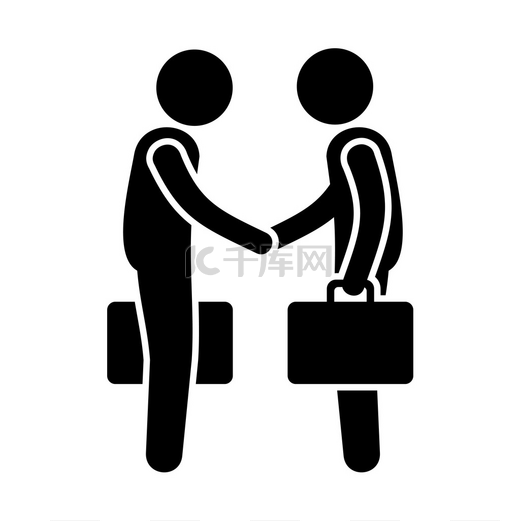 Business Mans Handshake. Greetings Gesture Stick Figure Pictogram Icon. Vector图片