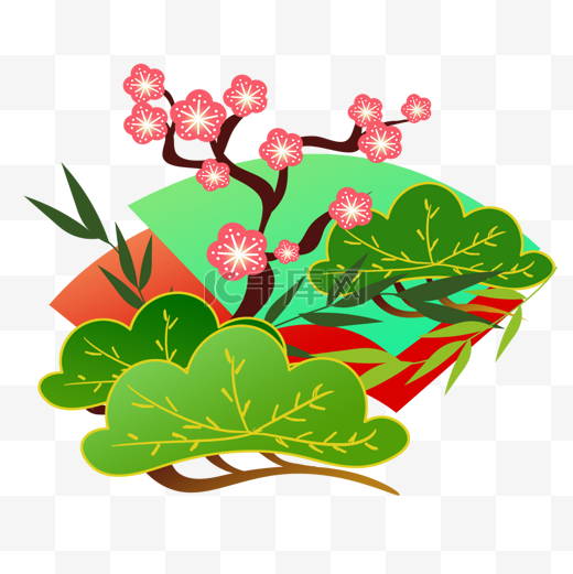松竹梅植物插图新年传统节日日式图片
