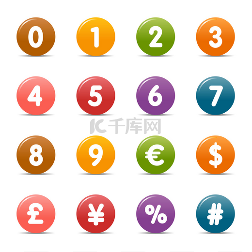 彩色圆点-数字及货币图标图片