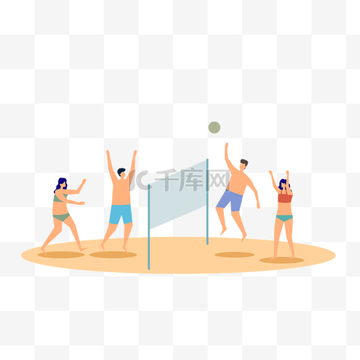 沙滩排球户外运动插画图片