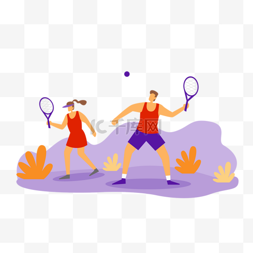 网球比赛运动概念插画球场上比赛中的男人女人图片