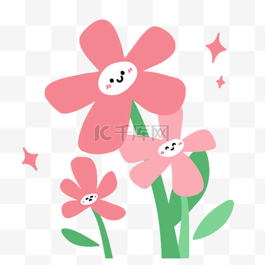 春天扁平微笑拟人粉色花朵植物图片