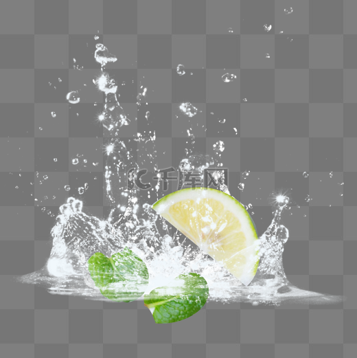 创意水果柠檬水花四溅掉入水中的柠檬图片