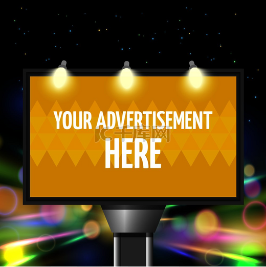 街头广告城市背景与广告牌在夜灯与燃烧的灯矢量图。图片