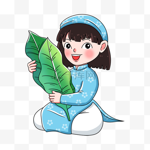 越南新年春节女孩包粽子形象图片