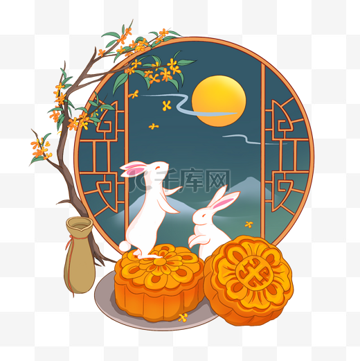 中秋中秋节微景观月饼玉兔赏月图片