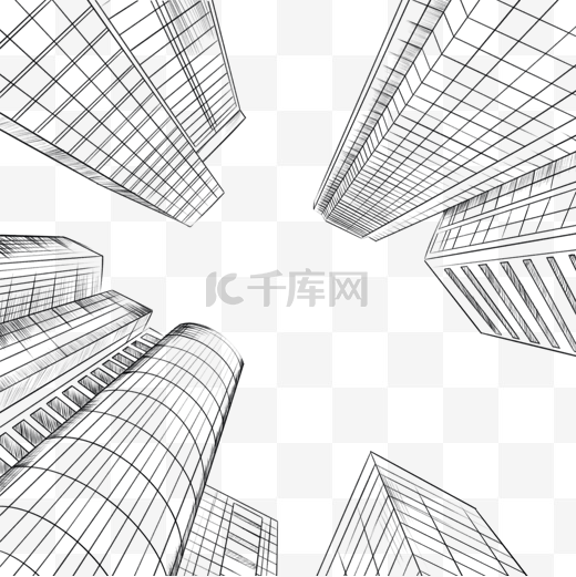 仰视图素描风格建筑线条画图案图片