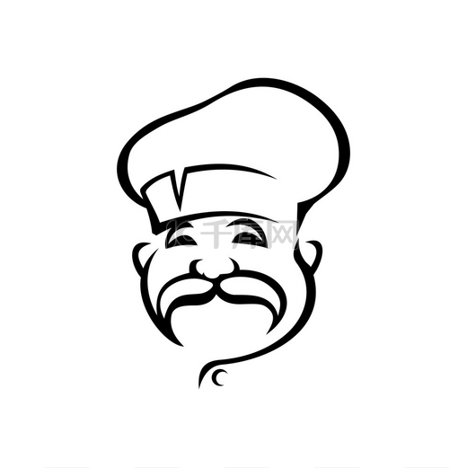 留着小胡子的快乐厨师长被隔绝在白色无边帽中。图片