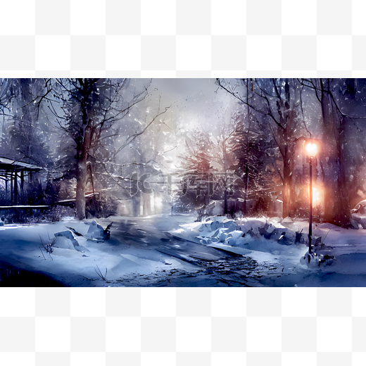宁静的雪夜水墨图片