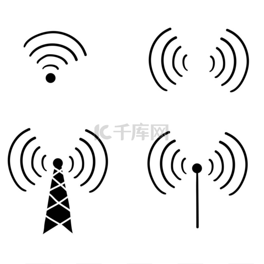 无线电信号波和雷达无线天线和卫星信号符号手绘涂鸦式矢量图片