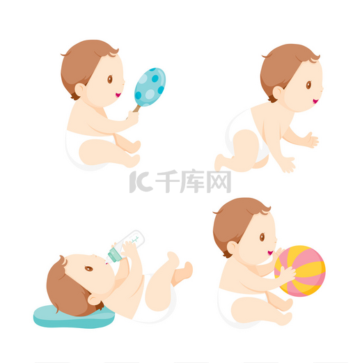 宝宝爬行，玩和吸吮奶瓶，设置图片