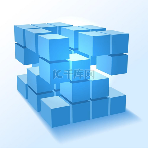 堆叠方块立方体堆叠块矢量蓝色立方体谜题概念图片