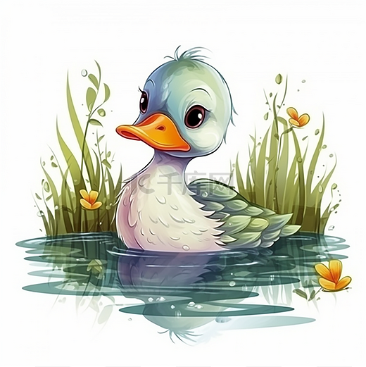 一只在池塘里游泳的小鸭子图片