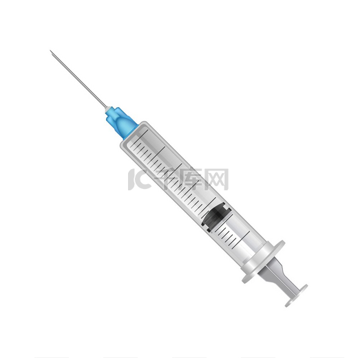 用于人体注射的注射器、带有长而锋利的金属针的医疗器械和用于在矢量图上隔离的固化液体的容器。图片