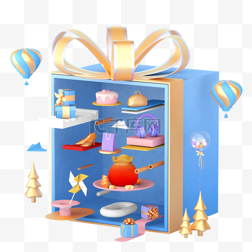 蓝色喜庆C4D立体礼包礼物礼盒图片