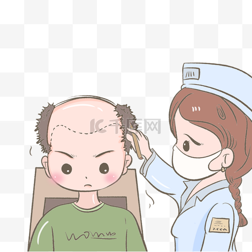 治疗脱发过程植发卡通插图图片