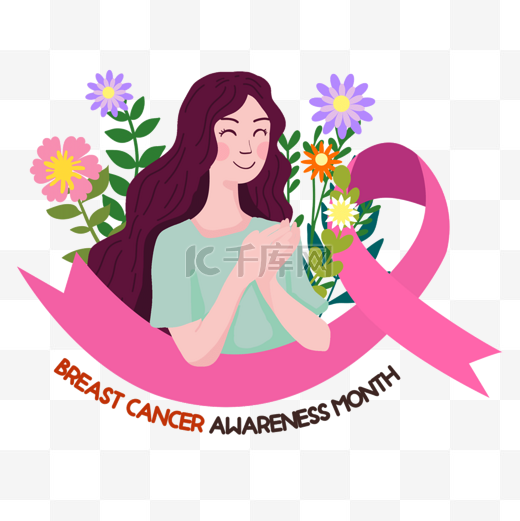 乳腺癌宣传月女性和美丽的鲜花图片