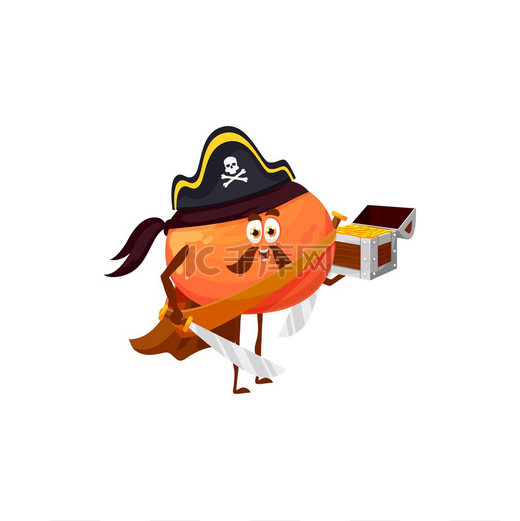 柑橘果海盗表情包孤立的有趣的卡通人物与剑带海盗帽和金色胸脯的矢量蜜橘留着胡子的异国热带美食甜点柑橘蜜橘海盗表情包水果图片