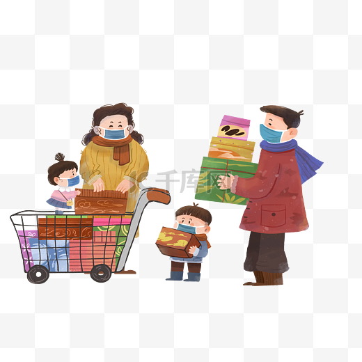 年货节年货过年一家人逛超市图片