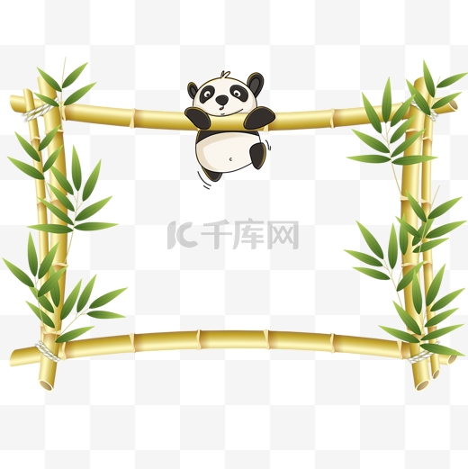 爬竹竿的熊猫竹子花卉边框图片