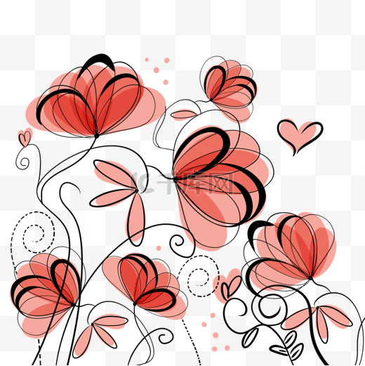 花卉植物抽象红色渐变线稿图片