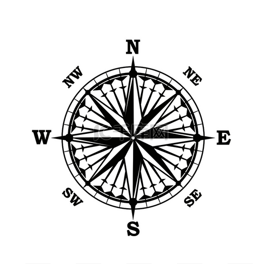 航海罗盘或海员风之玫瑰矢量海洋和航海制图导航六分仪带有指向北南东和西的方向箭头玫瑰风海上导航罗盘箭头图片