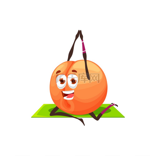 杏子桃红色的卡通表情符号运动健身普拉提角色配瑜伽垫矢量橙李子活跃的夏季水果在训练中快乐跳跃蜜桃健康的热带甜点蜜桃卡通人物健身普拉提活动图片