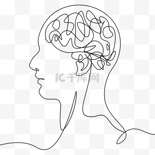 人类大脑思考线条画抽象图片